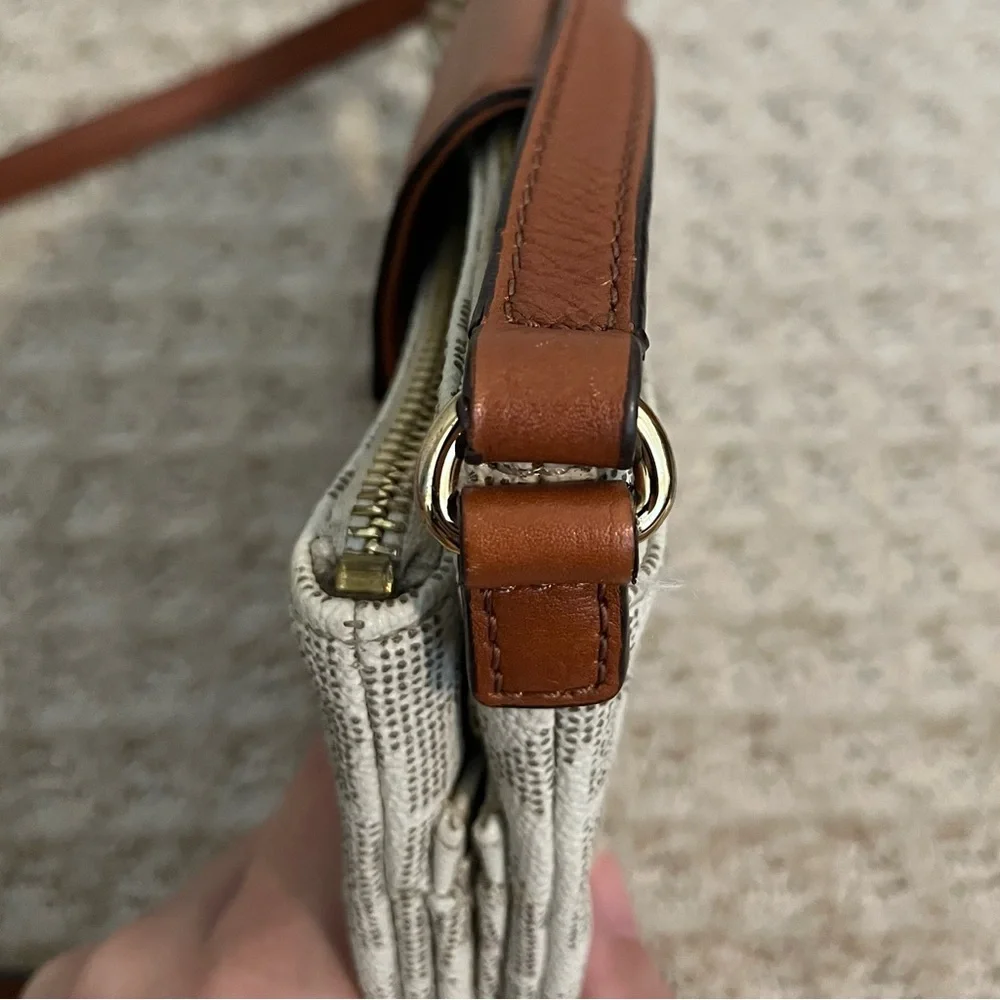 MICHAEL KORS Fulton Small White Saffiano Leather Crossbody Purse MK monogram - Picture 8 of 16